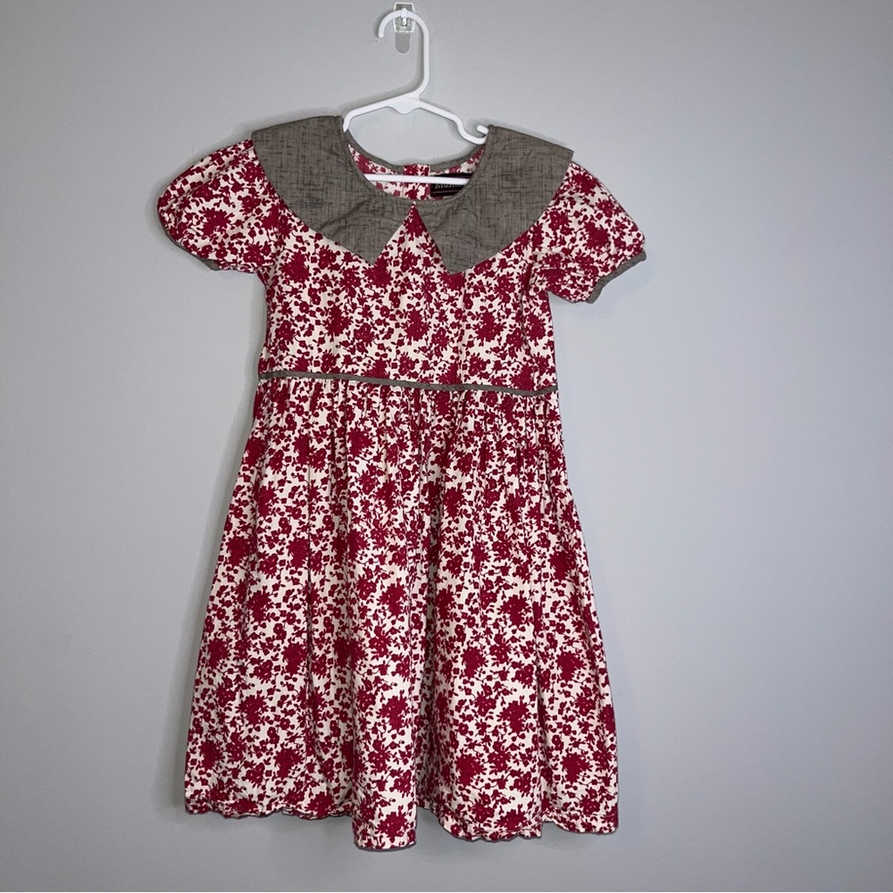 Mustard Pie Burgundy and Cream Floral Collared Dress 7
